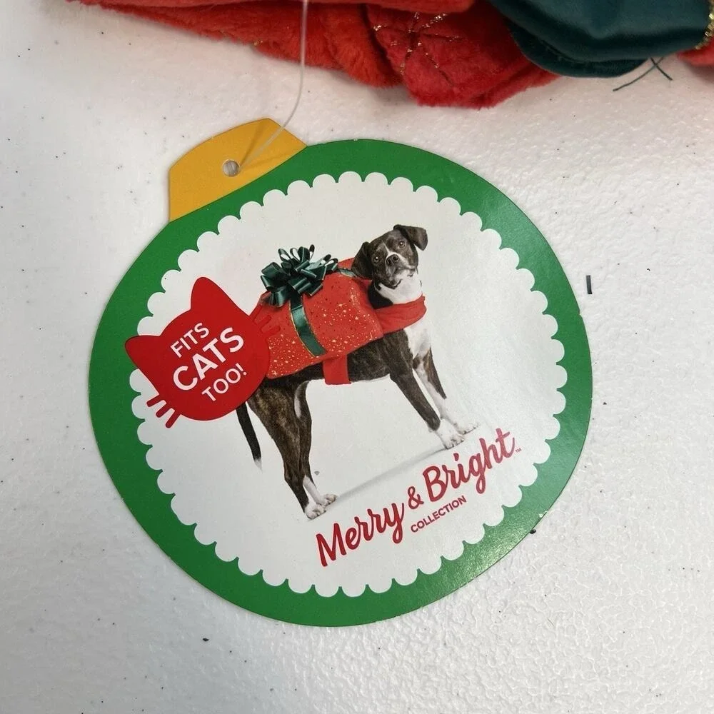 Merry Bright M Medium Dog Cat Costume Christmas Present Holiday Apparel Red Bow‎